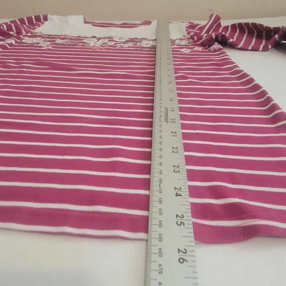 Blair Womens Small Striped Floral Tunic Top 3/4 Sleeves Burgundy & White Cotton - Picture 12 of 13